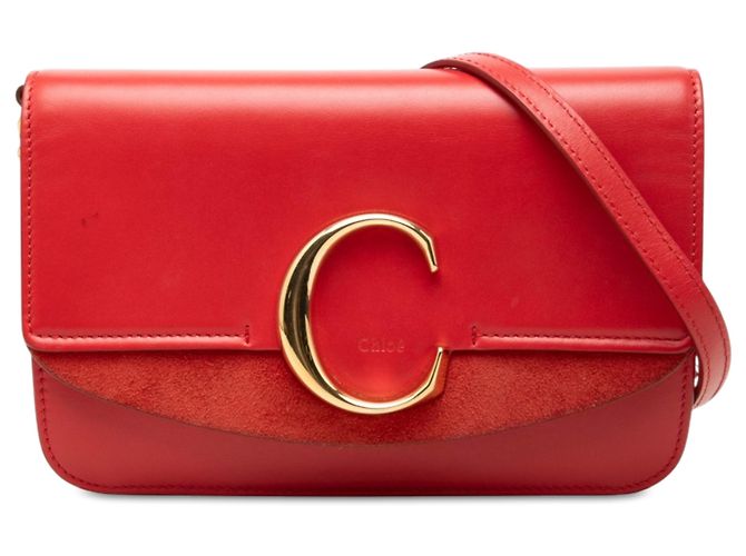 Chloé Mini Bolsa Tiracolo C Chain em Pelica e Camurça Vermelha Vermelho