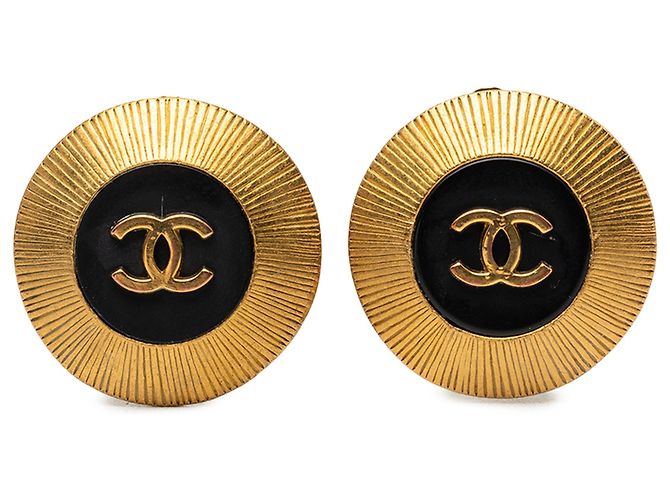 Boucles d'oreilles clips Chanel Gold CC plaquées or avec émail