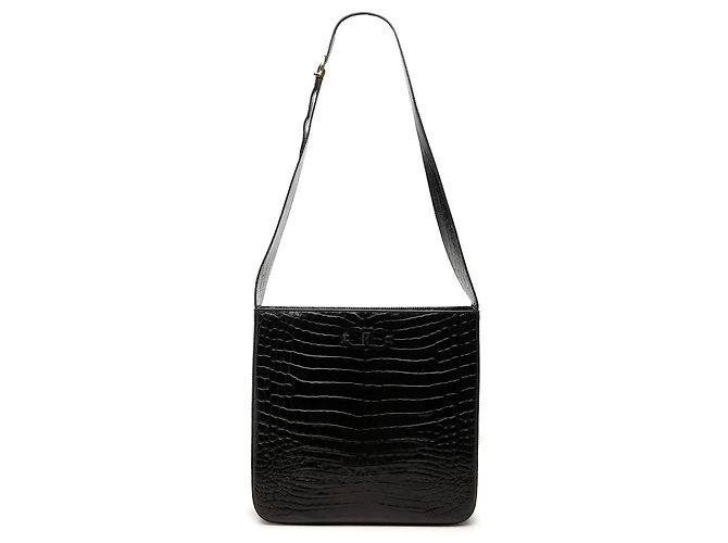 Salvatore Ferragamo Borsa a tracolla Ferragamo in pelle embossed croc nera Double Gancini