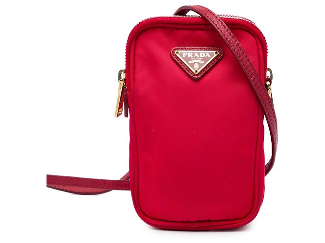 Prada Red Tessuto Double Zip Handyhülle Rot