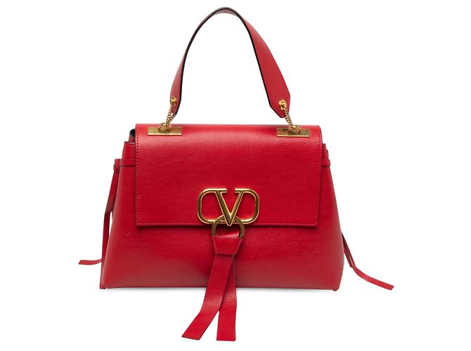 mala Valentino Red Medium em couro de bezerro grão VRing Vermelho