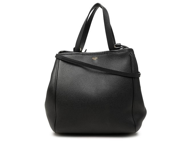 Céline Celine Cabas Tote plegable de piel de becerro granulada negra Small Negro