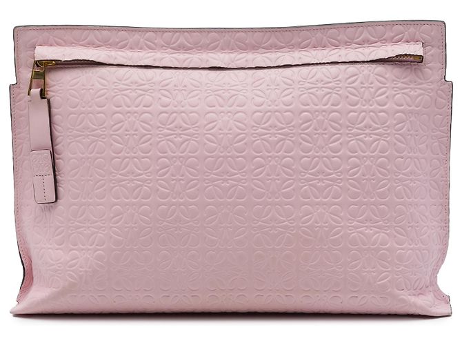 LOEWE Pink Embossed Leather Anagram Repeat T Clutch