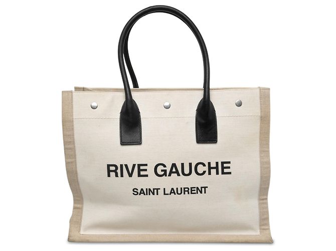 Autre Marque Saint Laurent Tote Rive Gauche Small em lona bege
