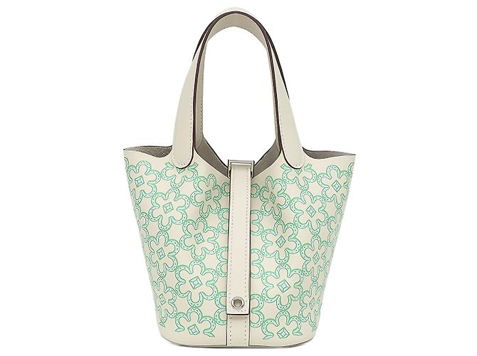 Hermès White Micro Swift Lucky Daisy Picotin Lock 14 Cream