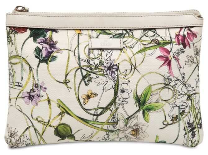 Clutch Gucci Flora Infinity de lona estampada blanca