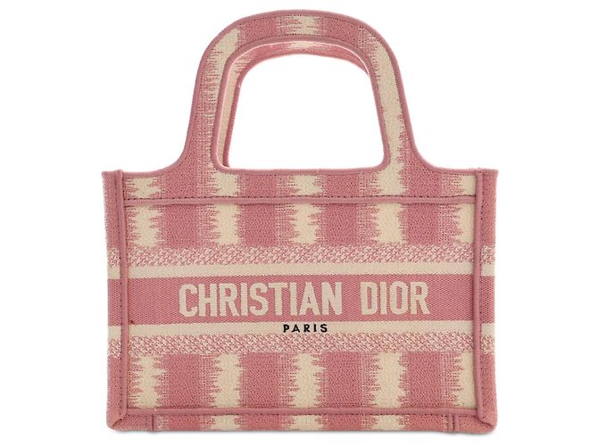 Dior Book Tote Mini en toile brodée à rayures roses