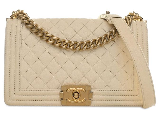 Chanel White Old Medium Quilted Caviar Boy Flap Blanco Crudo