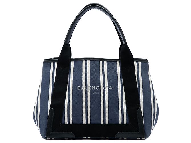Balenciaga Blue Canvas Striped Navy Cabas S Blau
