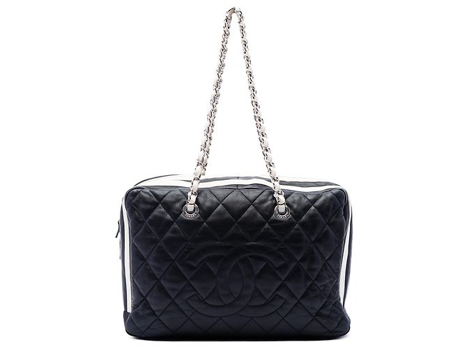 Bolsa de Ombro Chanel Blue Paris Venice em pele de cordeiro acolchoada Lido Azul Azul marinho