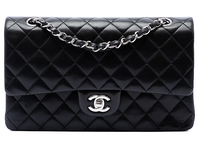 Chanel Black Medium Classic Lambskin Double Flap Nero