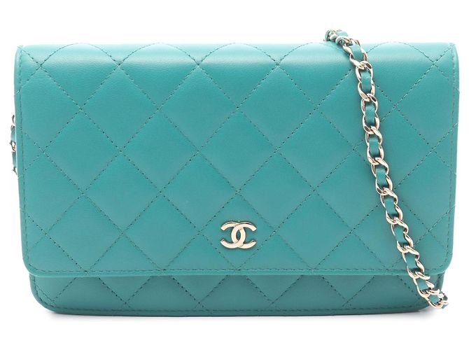 Chanel Blue CC Quilted Lambskin Wallet On Chain