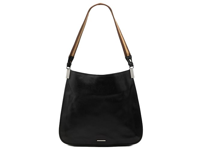 Bolsa de Ombro Gucci Web em Pele de Bezerro Preta Preto