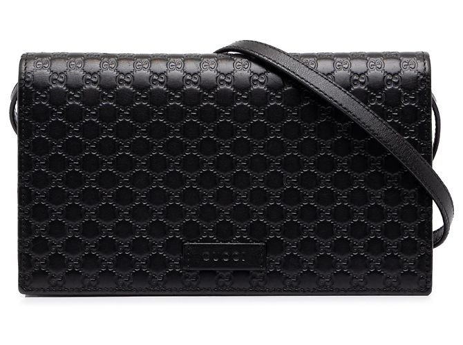 Gucci Black Microguccissima Wallet on Strap Schwarz
