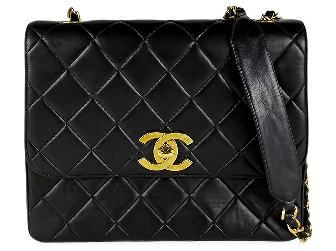 Chanel Black XL CC Quilted Lambskin Square Single Flap