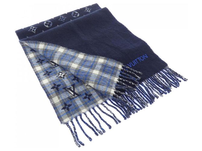 Sciarpa Louis Vuitton Monogram Gradient Tartan Blu navy