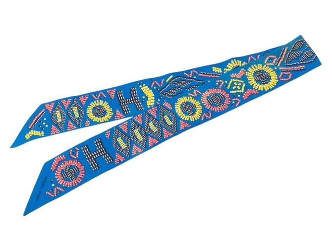 Hermès Twilly Kelly En Perles Seidentuch Blau Mehrfarben