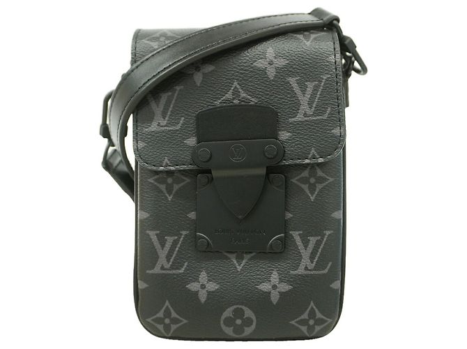 Borsa a tracolla verticale Louis Vuitton Monogram Eclipse S-Lock Nero