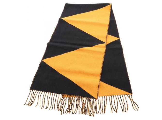 Hermès Bufanda de cachemira Hermes Casaque Zigzag Negro Amarillo