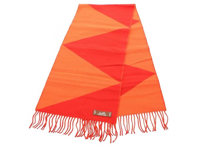 Hermès Sciarpa in cashmere Hermes Casaque Zigzag Rosso Arancione