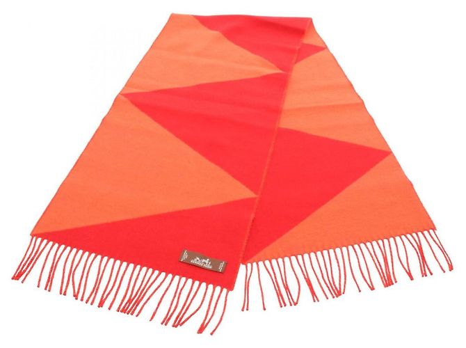 Hermès Bufanda de cachemira Hermes Casaque Zigzag Roja Naranja