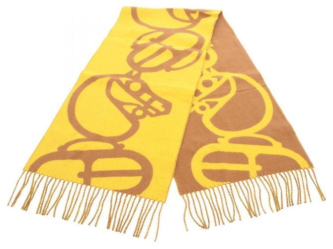Hermès Sciarpa Muffler Hermes Casaque Buckle et Camaieu Marrone Giallo