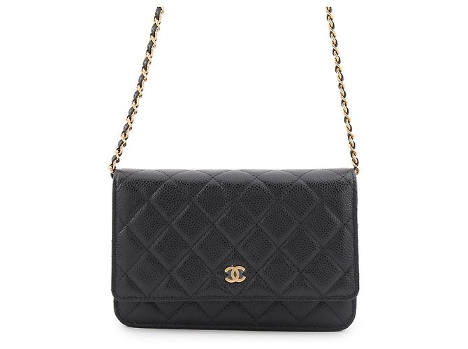 Chanel Classic Matelassé Schwarze Chain Wallet