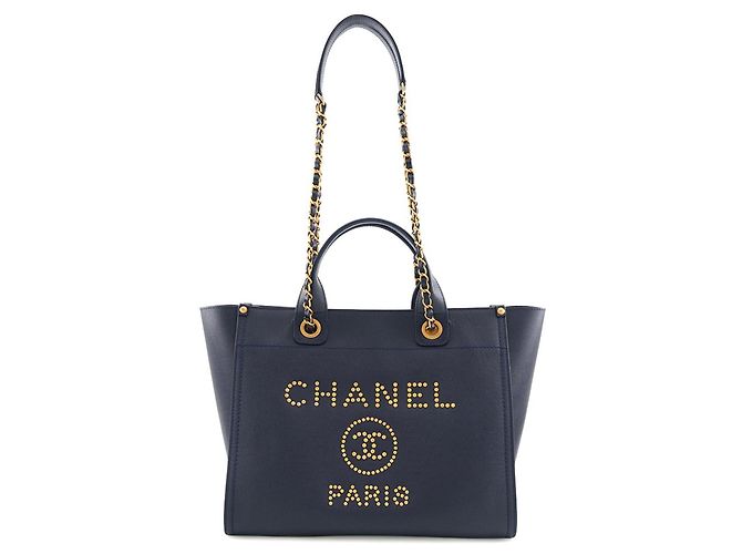 Borsa Tote Chanel Deauville Blu navy