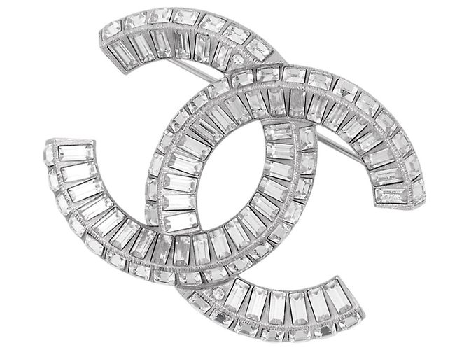 Spilla Chanel con strass Argento