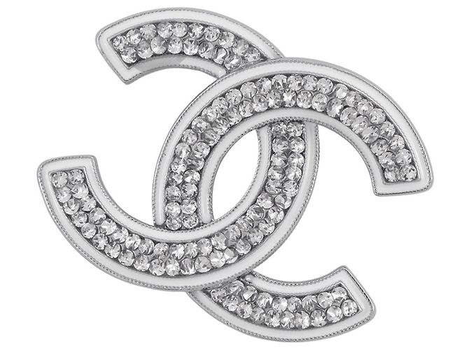 Chanel Coco Mark Brosche Silber Weiß