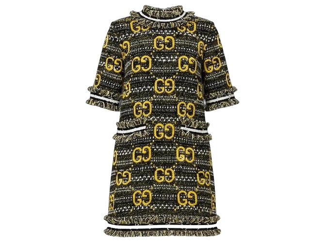 Gucci GG Monogram Tweed-Kleid mit Rüschen