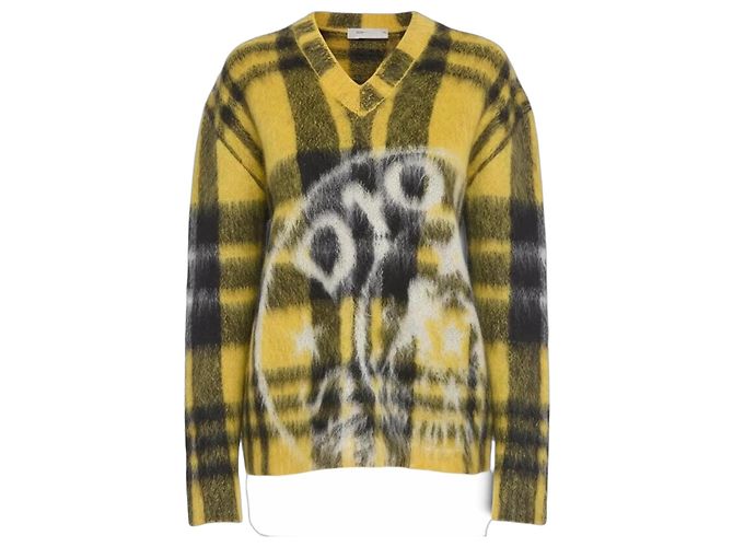 Christian Dior Mohair-Pullover mit Karomuster und Skull-Print