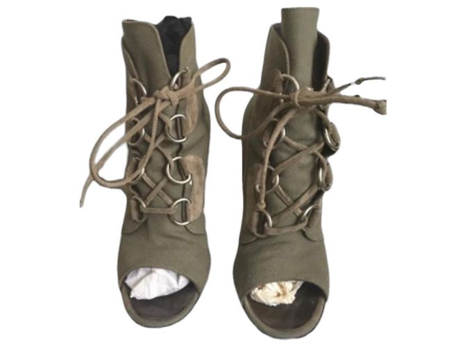 Giuseppe Zanotti Khaki canvas open-toe lace-up ankle boots