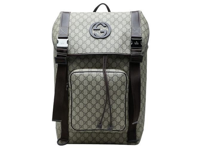 Mochila Gucci GG Supreme Interlocking G Marrom Bege