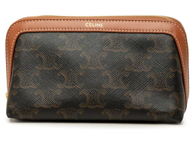 Céline Celine Triomphe Small Cosmetic Pouch Handbag Marrom