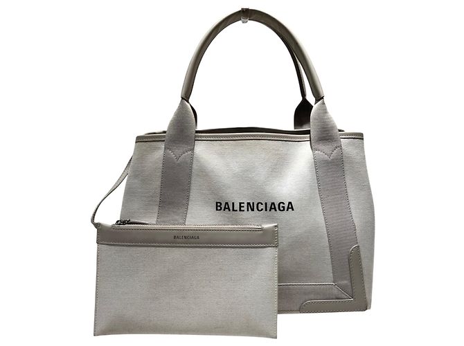 Balenciaga Navy Cabas S Handbag Cream
