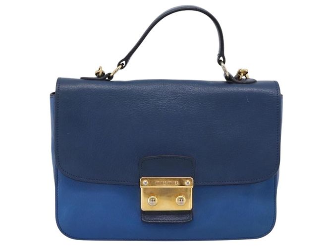 Miu Miu Madras Top Handle Leather Small Azul marinho