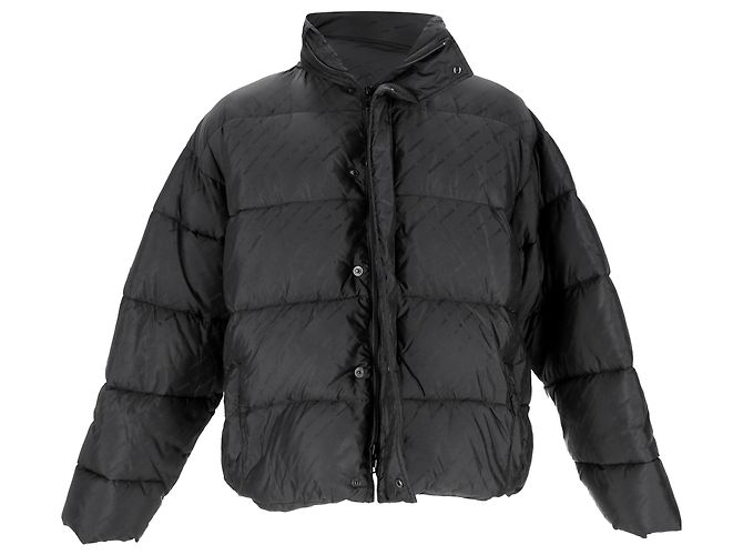 Balenciaga Logo All Over Down Jacket in Black Polyamide