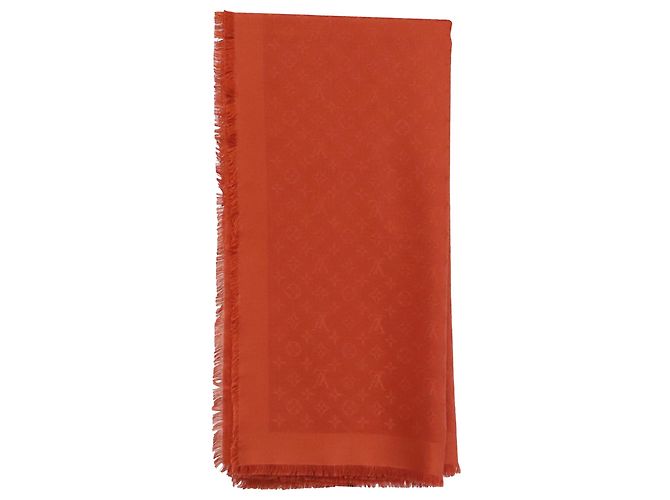 Bufanda con flecos Monogram Louis Vuitton en seda naranja Impresión de pitón