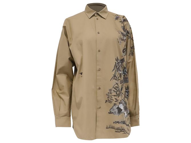 Camicia button-down stampata Dior Jardin d'Hiver in cotone beige