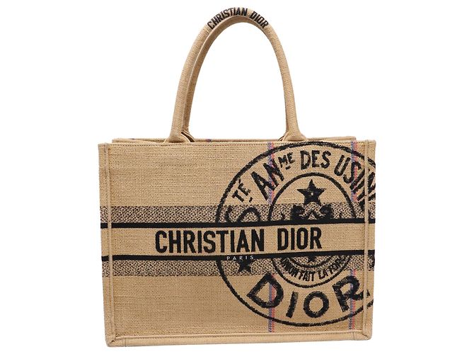 Christian Dior Dior Book Tote Tasche Medium aus beigem Jutencanvas