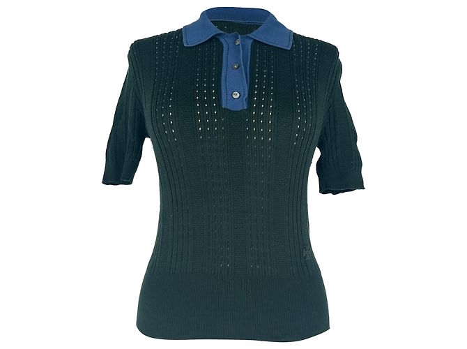 Tory Burch Kurzarm-Poloshirt aus grüner Baumwolle