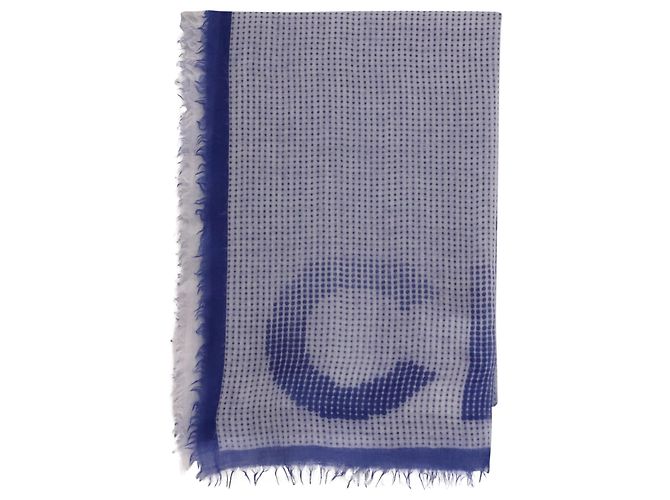 Chanel Logo-Patterned Scarf in Blue Wool Light blue