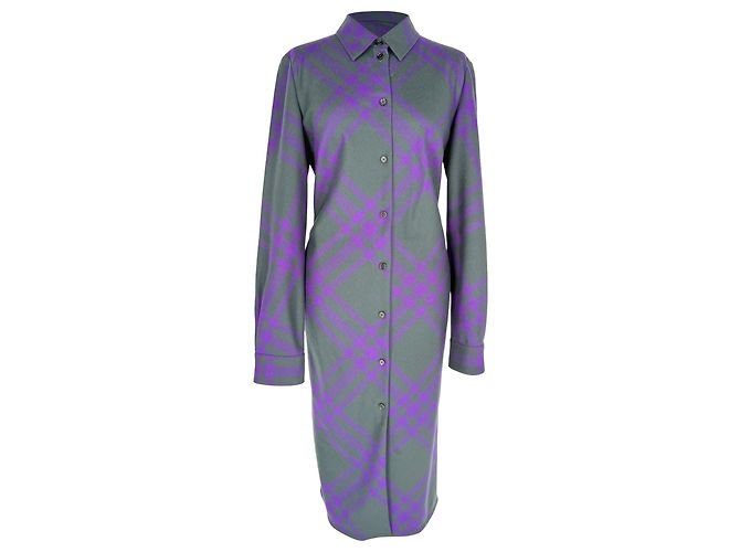 Abito camicia midi a quadri Burberry in lana multicolore