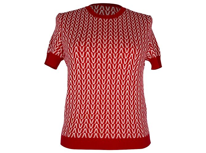 Valentino Garavani Valentino Kurzarm-Top aus Jacquard-Strick aus roter Wolle