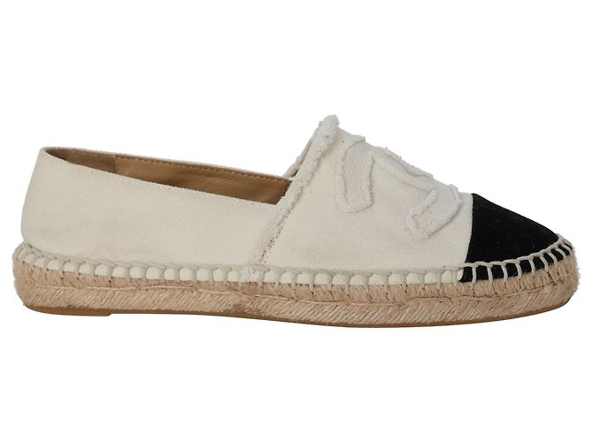 Espadrillas basse Chanel CC in tela bianca Bianco Crudo
