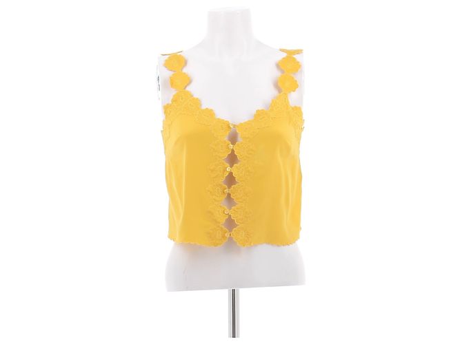 Autre Marque Top in seta giallo floreale DOEN