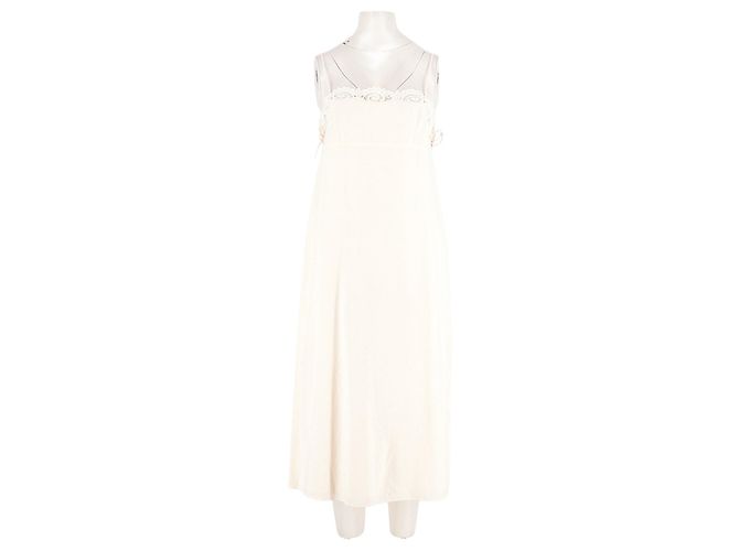 Autre Marque Vestido midi de lino blanco POSSE con detalles de encaje