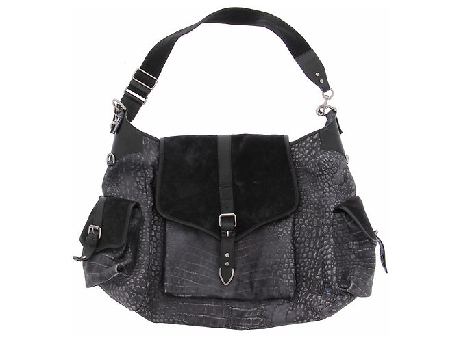 Isabel Marant Bolsa em couro preto e cinza com relevo de croco