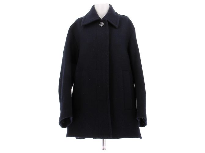 Dries Van Noten Navy Blue Wool Coat